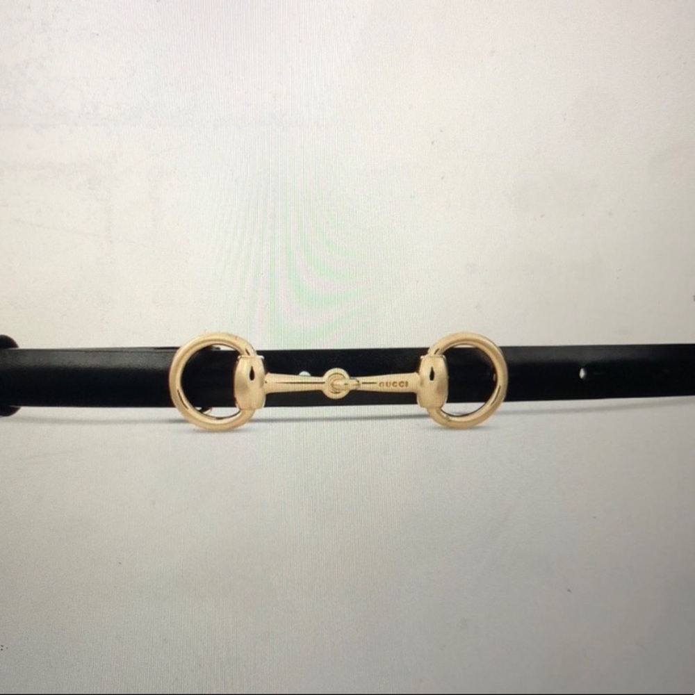 Leather skinny belt with horsebit